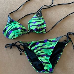 Neon Green and Purple Fox Bikini